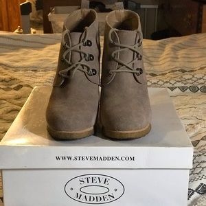 Grey suede wedge booties